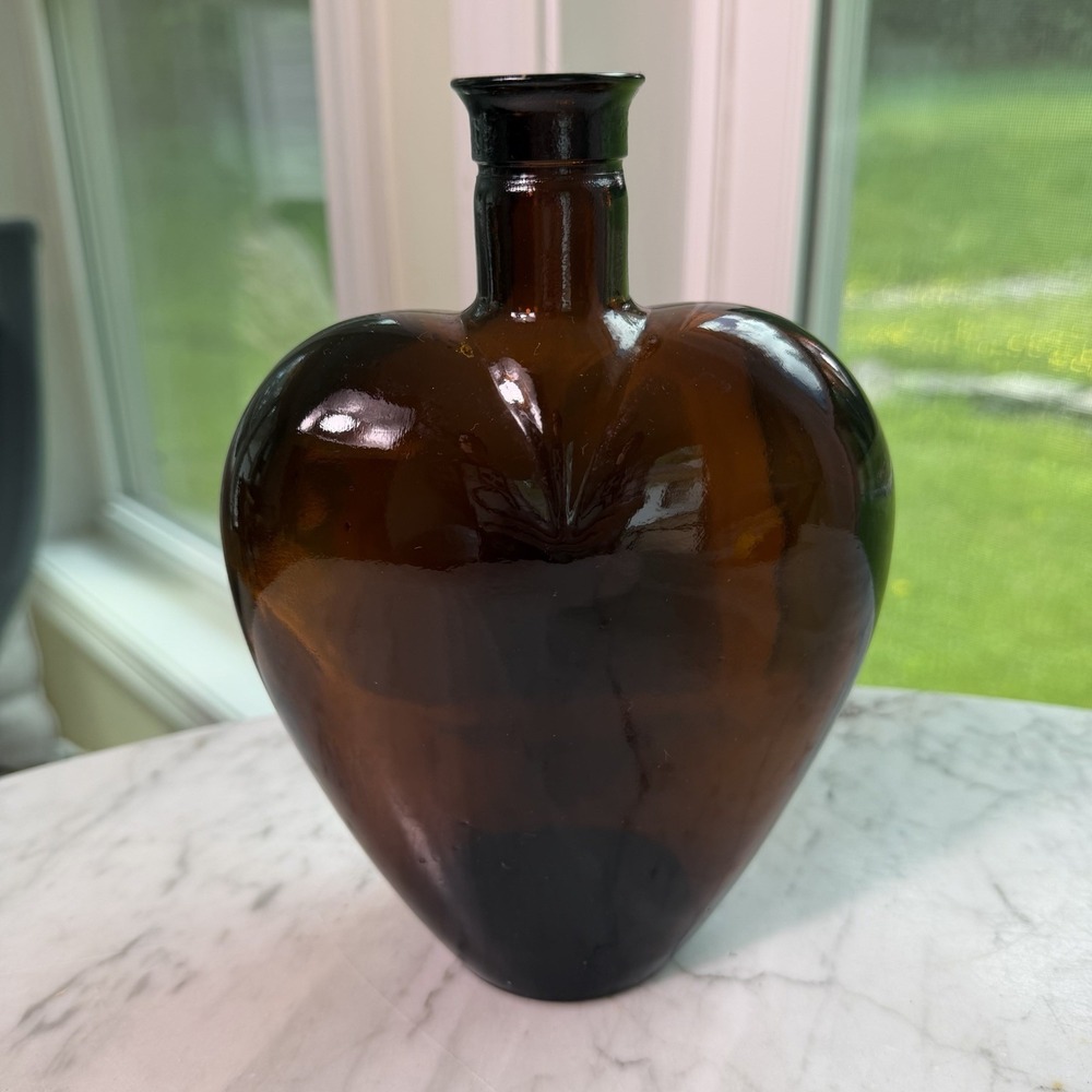 Vintage Paul Masson Heart Shaped Cream Sherry Brown Amber Bottle Glass 8"
